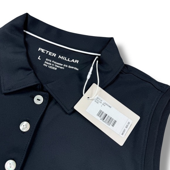 Peter Millar Womens Sleeveless Golf Polo Shirt Black LEDEK08S Size L NWT - Picture 8 of 16